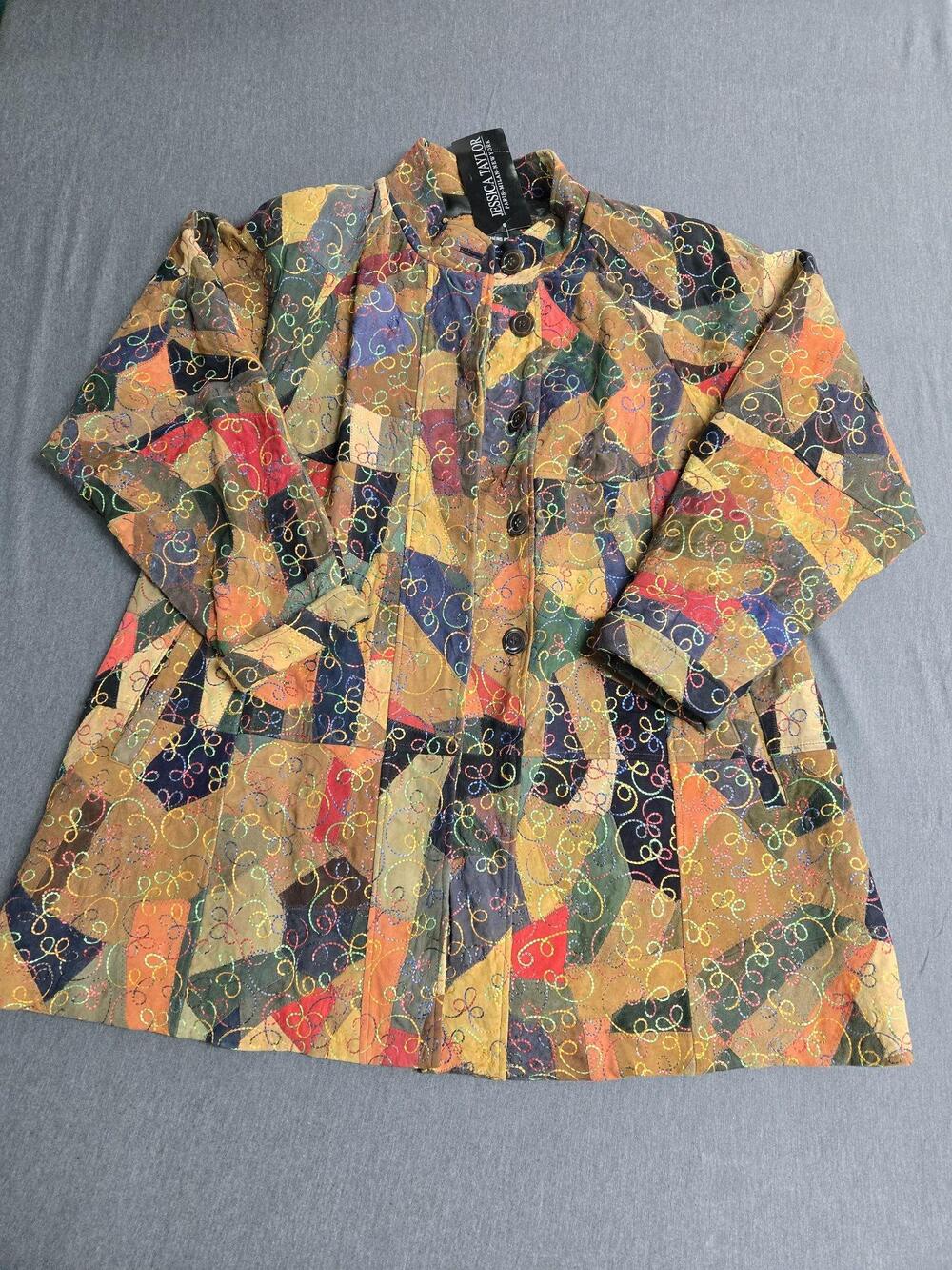 VTG Jessica Taylor Coat Womens XL Leather Embroidered Patchwork Long Boho
